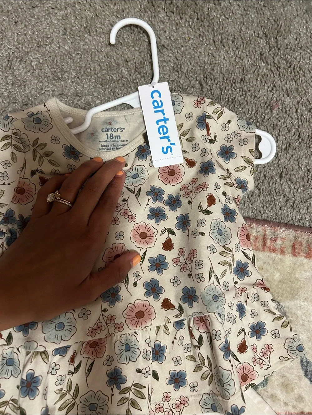 Carter's Cream Floral Peplum Top with Blue and Pink Flowers
